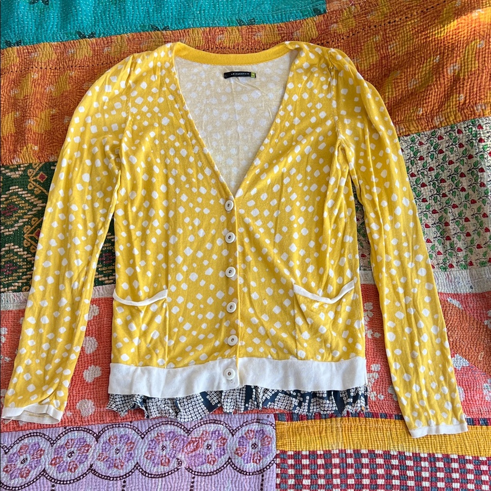 Leifsdottir Yellow and White Polka Dot Cardigan cotton and viscose blend